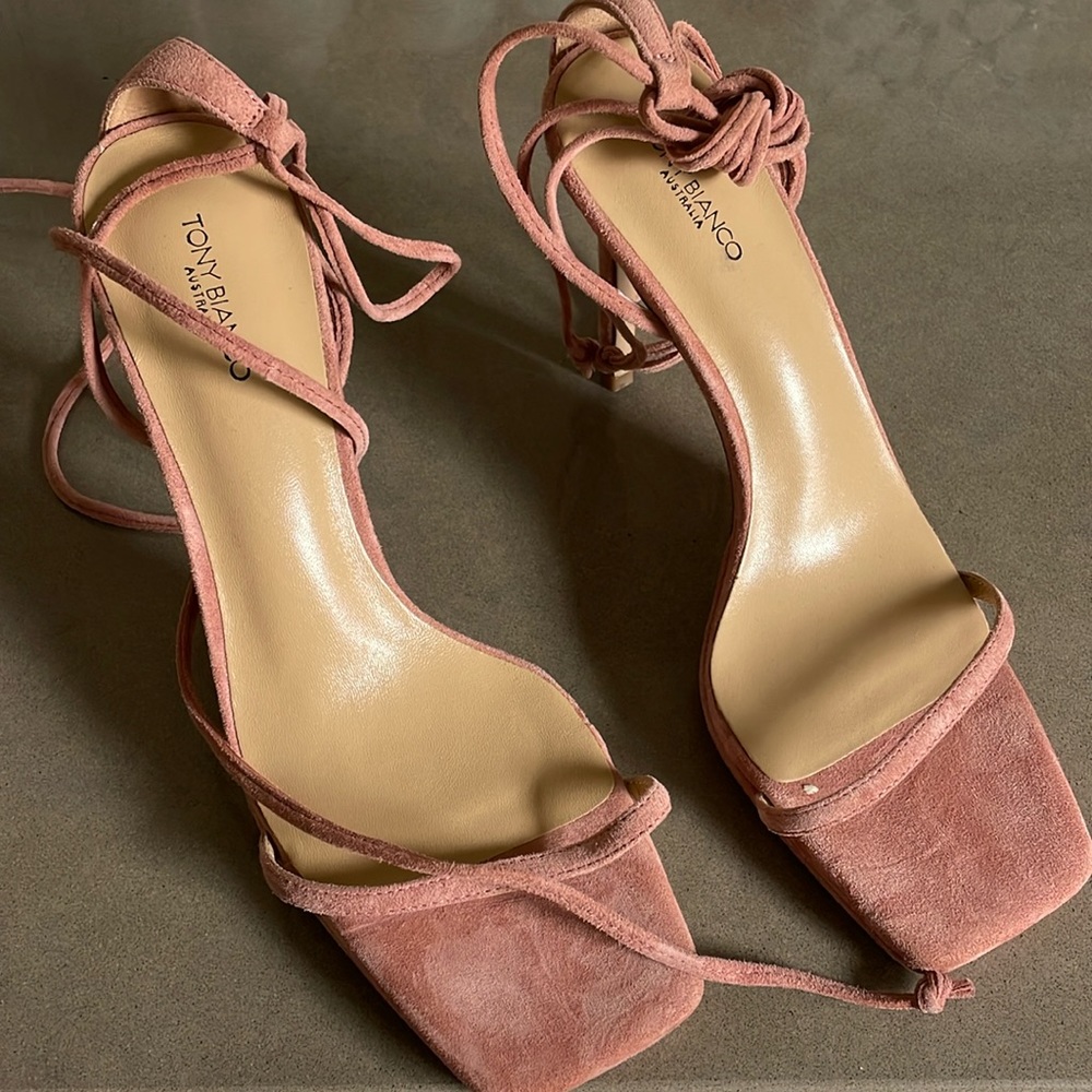 Tony Bianco suede tie strap heels